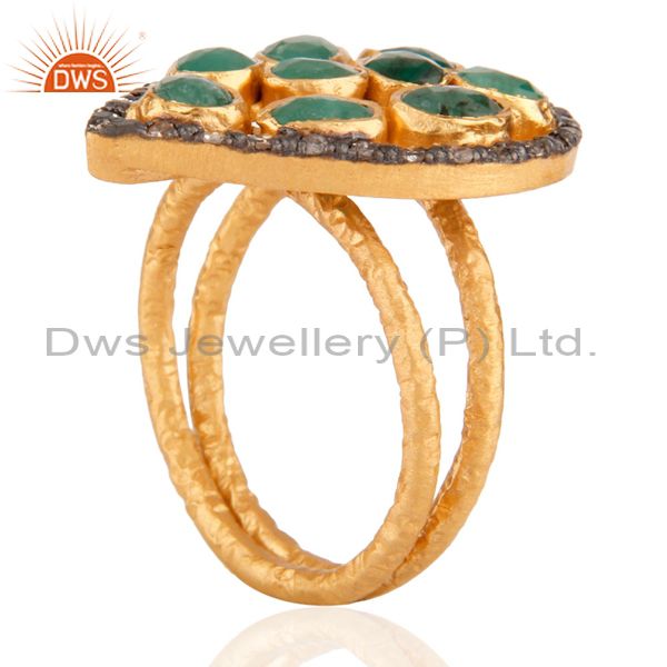 Suppliers 925 Sterling silver Emerald Gemstone Diamond Ring in 24k Brushed Gold Plated