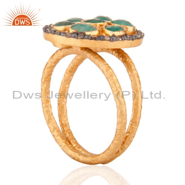 Suppliers 925 SIlver Diamond High Quality Emerald Designer Cocktail Ring Plated with 24K G