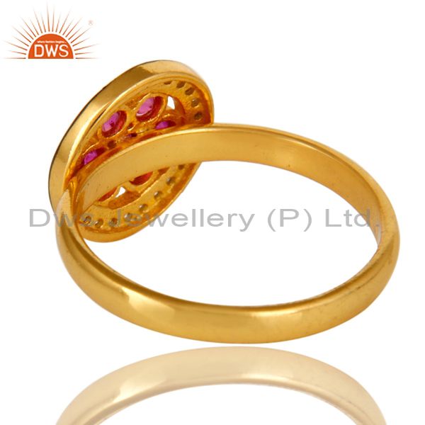 Suppliers Shiny 14K Yellow Gold Plated Sterling Silver Ruby Cubic Zirconia Cocktail Ring