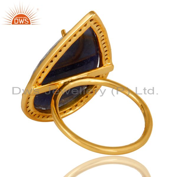 Suppliers 18K Yellow Gold Sterling Silver Pave Diamond And Blue Sapphire Stackable Ring