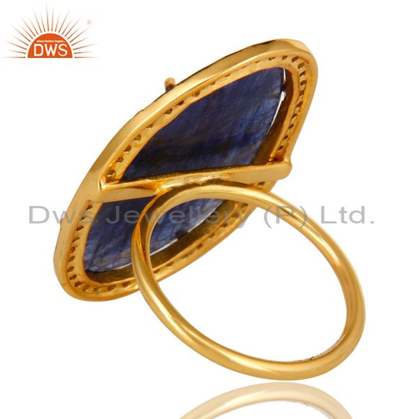Suppliers 18K Yellow Gold Sterling Silver Pave Diamond And Blue Sapphire Cocktail Ring