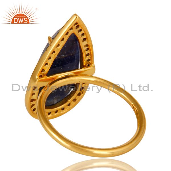 Suppliers 18K Yellow Gold Sterling Silver Pave Diamond And Blue Sapphire Statement Ring