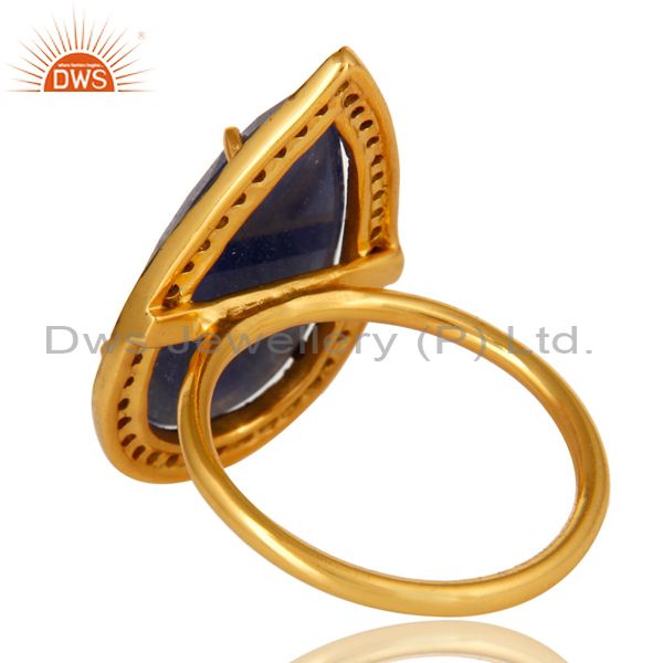 Suppliers 18K Yellow Gold Sterling Silver Pave Set Diamond Blue Sapphire Statement Ring