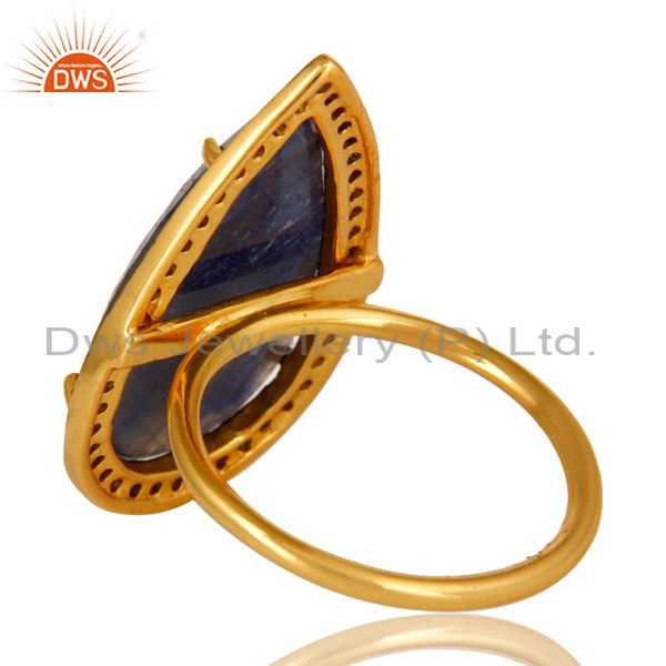 Suppliers 14K Yellow Gold Sterling Silver Blue Sapphire Statement Ring With Pave Diamond