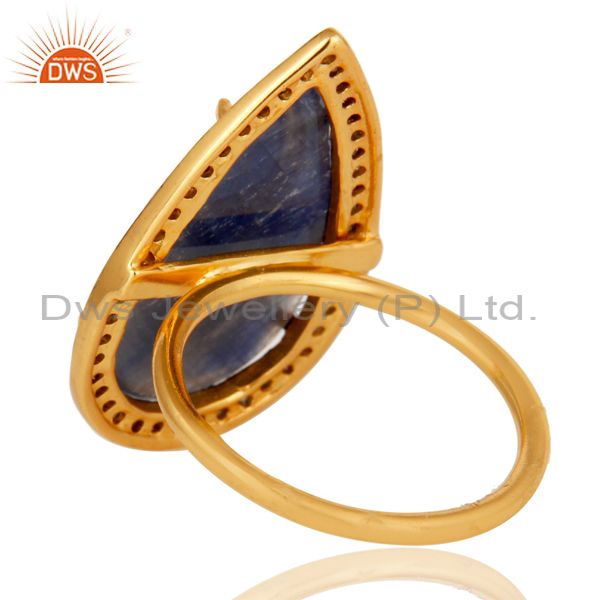 Suppliers Blue Sapphire and Diamond Pave Set Gold Plated Sterling Silver Statement Ring