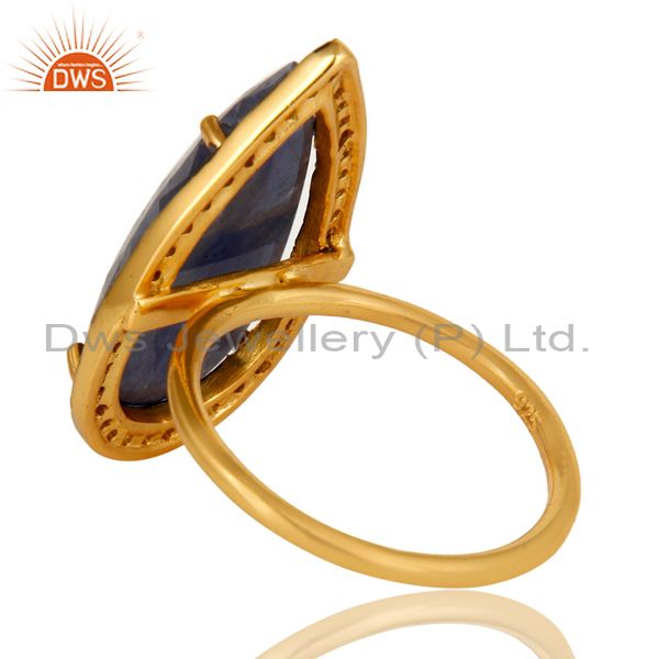 Suppliers 18K Gold Plated Sterling Silver Pave Diamond And Blue Sapphire Statement Ring