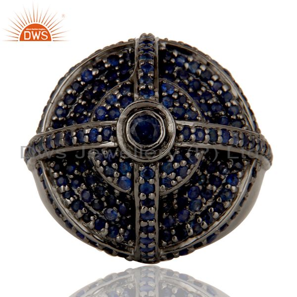 Suppliers Victorian Estate Style Pave Set Natural Blue Sapphire Gemstone Silver Dome Ring