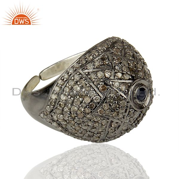 Suppliers Victorian Estate Style Pave Diamond Blue Sapphire Gemstone 925 Silver Ring