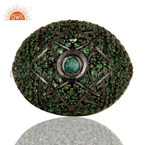 Suppliers Victorian Estate Style Pave Setting Tsavourite Emerald Gemstone 925 Silver Ring