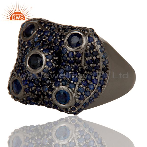 Suppliers Pave Blue Sapphire Birthstone Victorian Estate Style Gemstone 925 Silver Ring