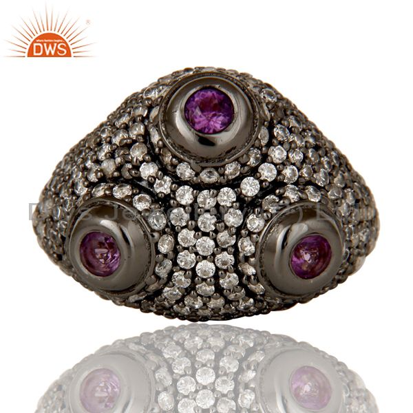 Suppliers Amethyst and White Zircon Victorian Estate Style Sterling Silver Ring