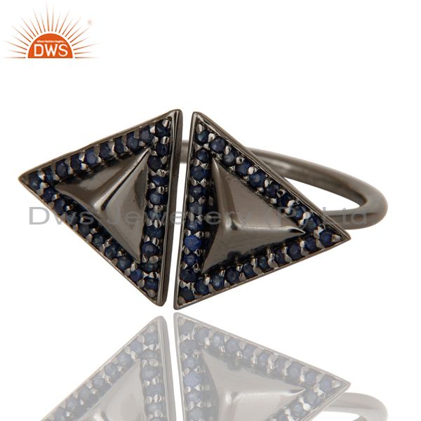 Suppliers Blue Sapphire Sterling Silver Black Oxidized Pyramid Shape Ring Statement Ring