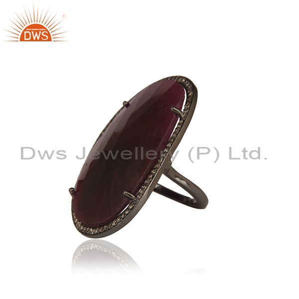 Suppliers Natural Ruby and Pave Diamond Black Oxidized Sterling Silver Ring