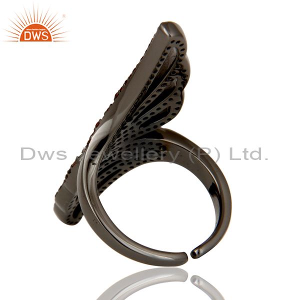 Pave Set Garnet Black Oxidized Sterling Silver Midi Ring