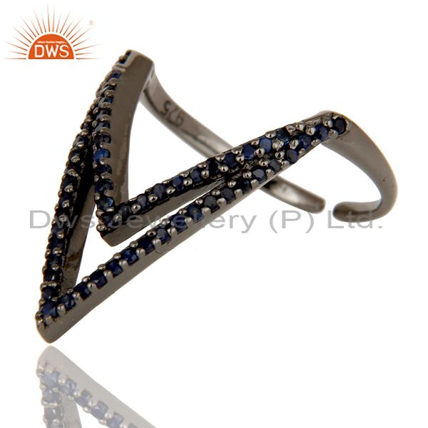 Suppliers Blue Sapphire and Sterling Silver Black Oxidized Designer Midi Ring