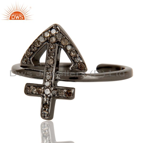 Suppliers Black Oxidized Pave Diamond Power Cross Sterling Silver Midi Ring