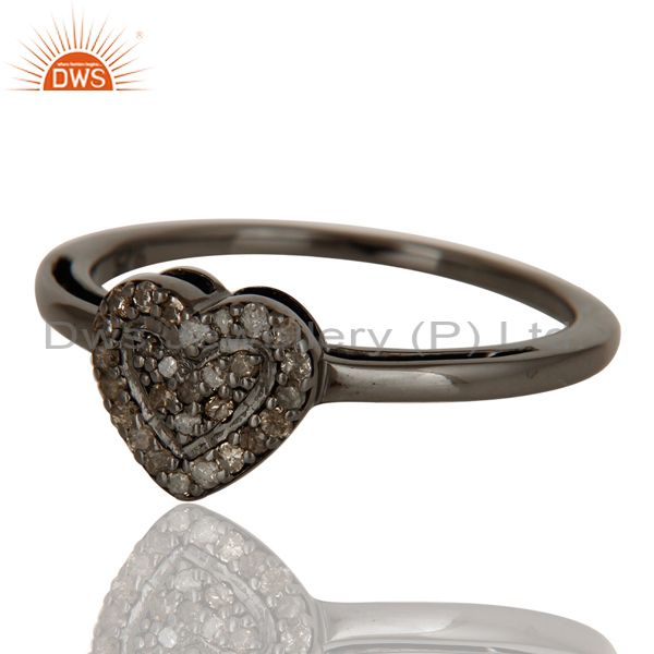 Suppliers Diamond Heart Shape Love Ring Black Oxidized Sterling Silver Ring