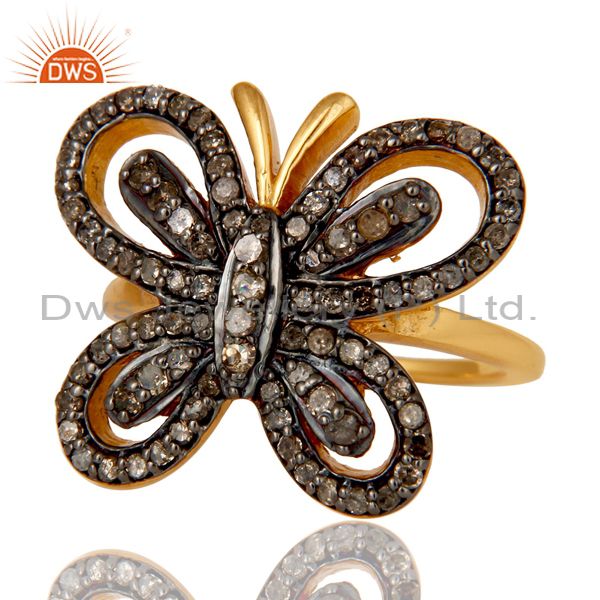 Suppliers 18K Gold Plated Sterling Silver Diamond Butterfly Designer Ring