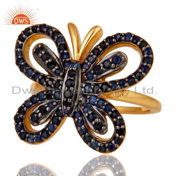 Suppliers 18K Gold Plated Sterling Silver Blue Sapphire Butterfly Designer Ring
