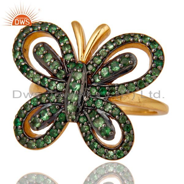 Suppliers 18K Gold Plated Sterling Silver Tsavourite Butterfly Designer Ring