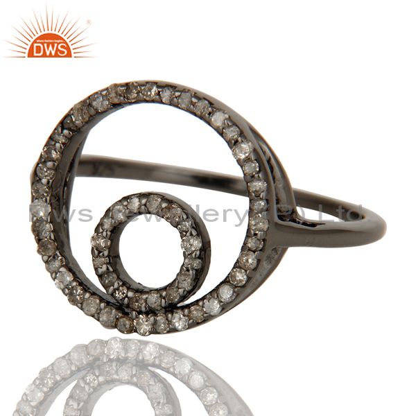 Suppliers Round Design Pave Diamond Ring Black Oxidized Sterling Silver Loving Ring