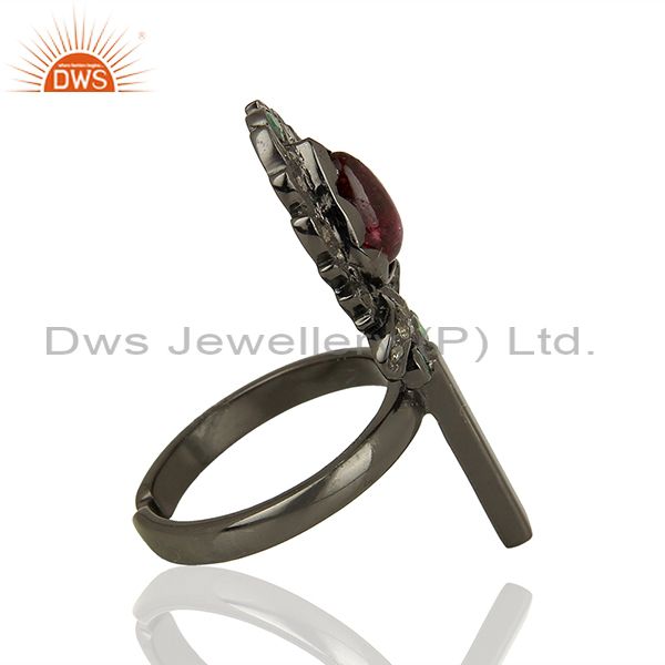 Suppliers Pink Tourmaline Gemstone Pave Diamond 925 Silver Ring Manufacturer