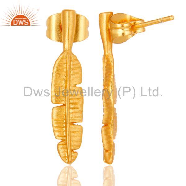 Suppliers Leaf Design Gold Plated Handmade Brass Fashion Earrings Manufacturer