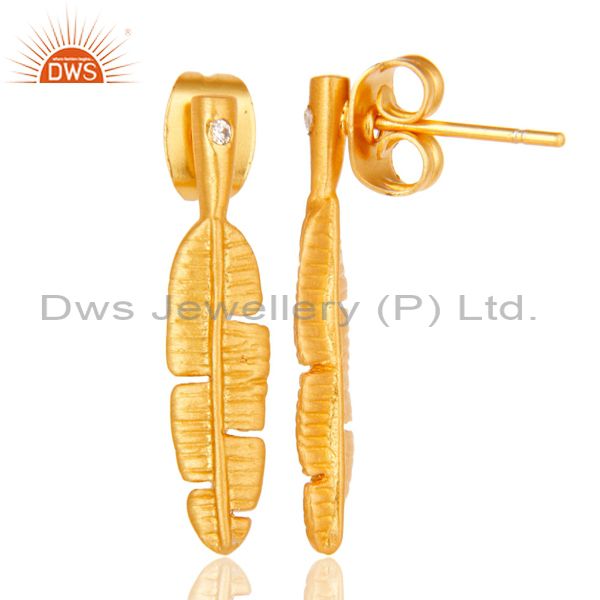 Suppliers Traditional Handmade Banana Leaf Design Brass Earrings with 18k Gold Plated