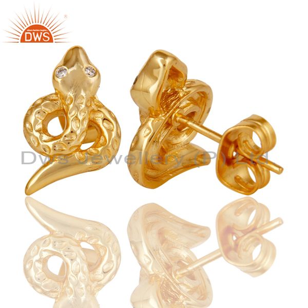 Suppliers 18K Gold Plated Handmade Art Snake Design Studs Brass Earrings Jewellery