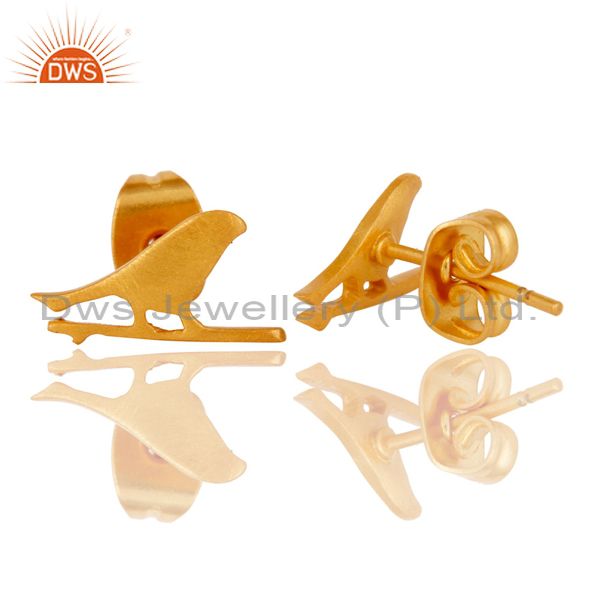 Suppliers Handmade Bird Design 18k Gold Plated Brass Stud Earrings Jewellery