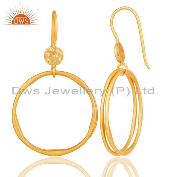 Suppliers 18k Gold Plated White Zircon Round Bali Brass Earrings Jewellery