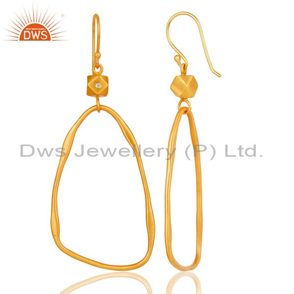 Suppliers 18k Yellow Gold Plated Cool Fashion Brass Earrings with White Zircon