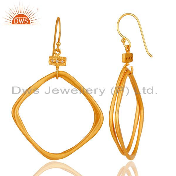 Suppliers 18k Gold Plated Handmade Fashion Double Hoop Brass White Zircon Earrings