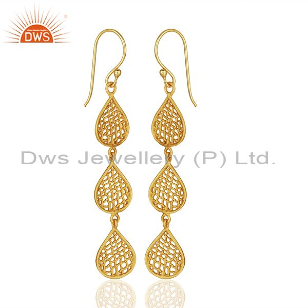 Exporter Three Lace Tear Drop Gold Plated Designer Earring