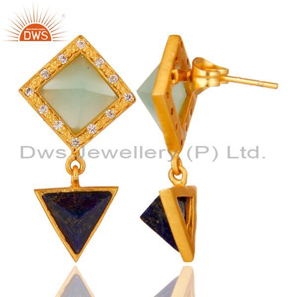 Suppliers Lapis,Aqua And Cubic Zarconia Tip Top Design Fashion Earrings