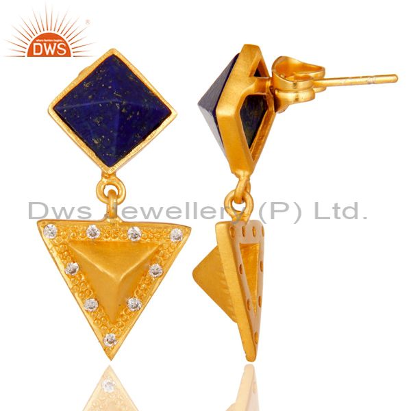 Suppliers Lapis Lazuli And Cubic Zarconia Triangle Design Fashion Earrings