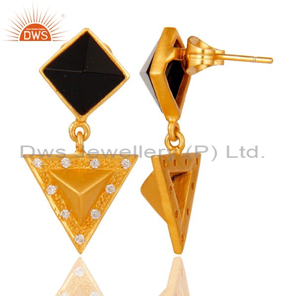 Suppliers Black Onyx And Cubic Zarconia Triangle Design Fashion Earrings