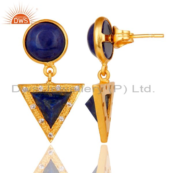 Suppliers 18k Gold Plated Lapis & White Zircon Handmade Tip Top Fashion Earrings