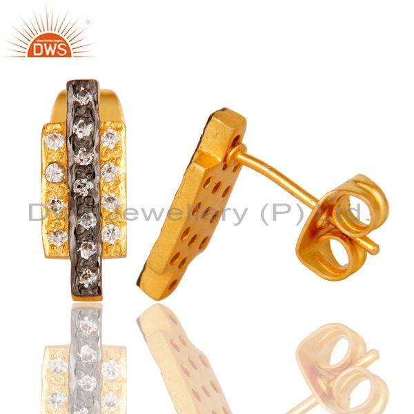 Suppliers Handmade Simple Setting Brass Earrings with 18k Gold Plated & CZ