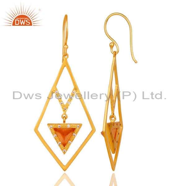 Suppliers 18k Gold Plated Traditional Dangle Earrings with Moonstone & Cubic Zarconia