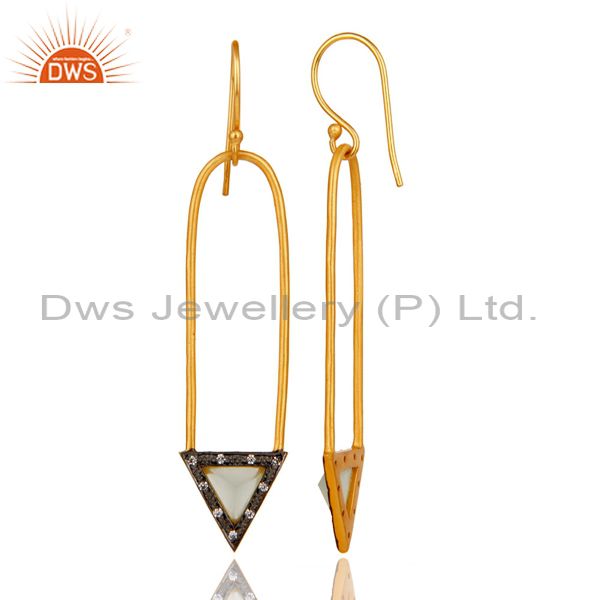 Suppliers 18k Gold Plated Aqua & Zirconia Charm Arrow Design Dangle Brass Earrings