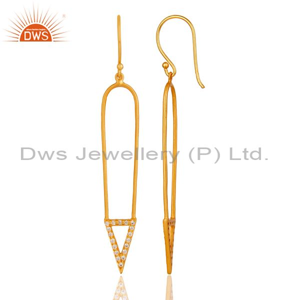 Suppliers Traditional 18k Gold Plated Long Arrow Charm Design White Zircon Brass Earrings