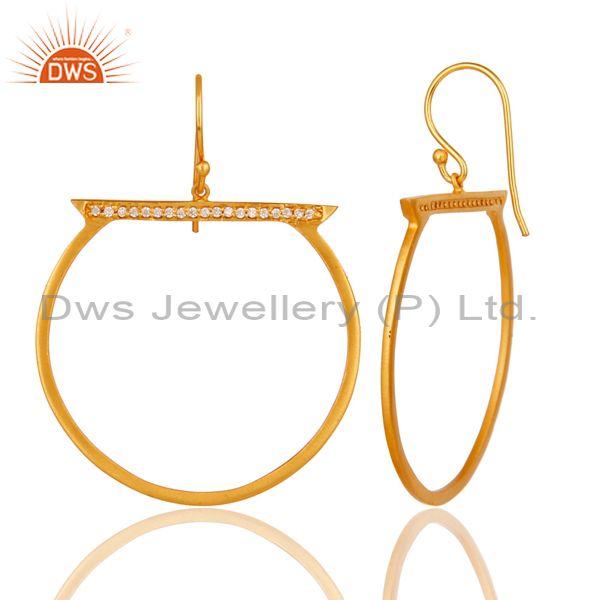 Suppliers 18K Yellow Gold Plated Handmade White Zirconia Drops Brass Earrings