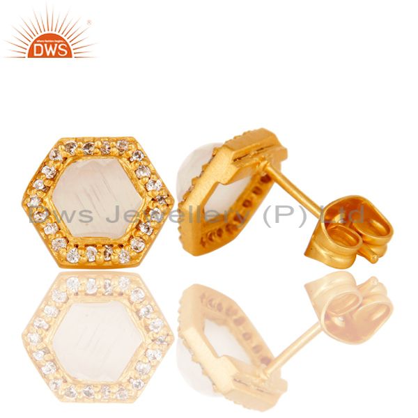 Suppliers White Moonstone Gold Plated Brass Fashion Stud Earring Manufacturer
