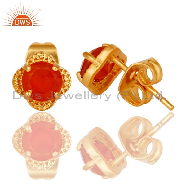 Suppliers 18k Gold Plated With Carnelian Brass Stud Earrings Jewellery