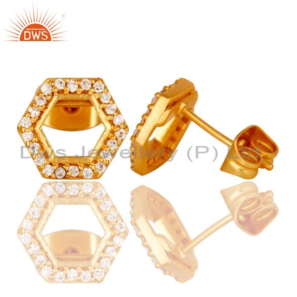 Suppliers Octagan Shape Brass Fashion Gold Plated Zirconia Earrings Manufacturer