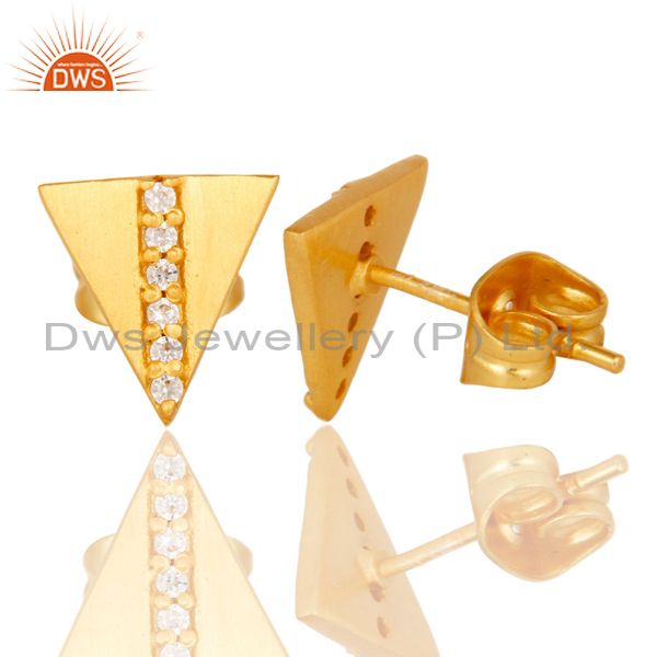 Suppliers Beautiful White Zirconia Handmade Brass Studs Earrings With 18k Gold Plated