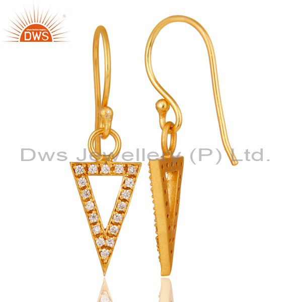 Suppliers 18k Gold Plated Handmade Arrow Design Brass Dangle Earrings with White Zircon