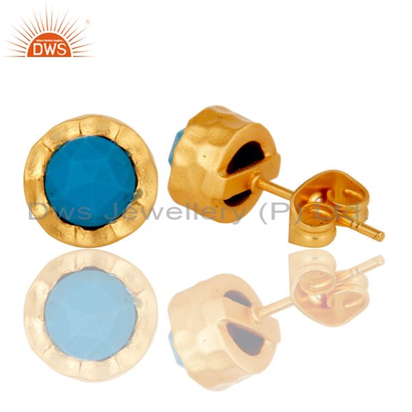 Suppliers 18k Gold Plated with Turquoise Round Design Brass Stud Earrings
