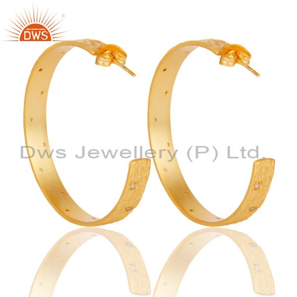Suppliers Traditional Handmade Hoop Design Brass Earrings With 18k Gold Plated & CZ